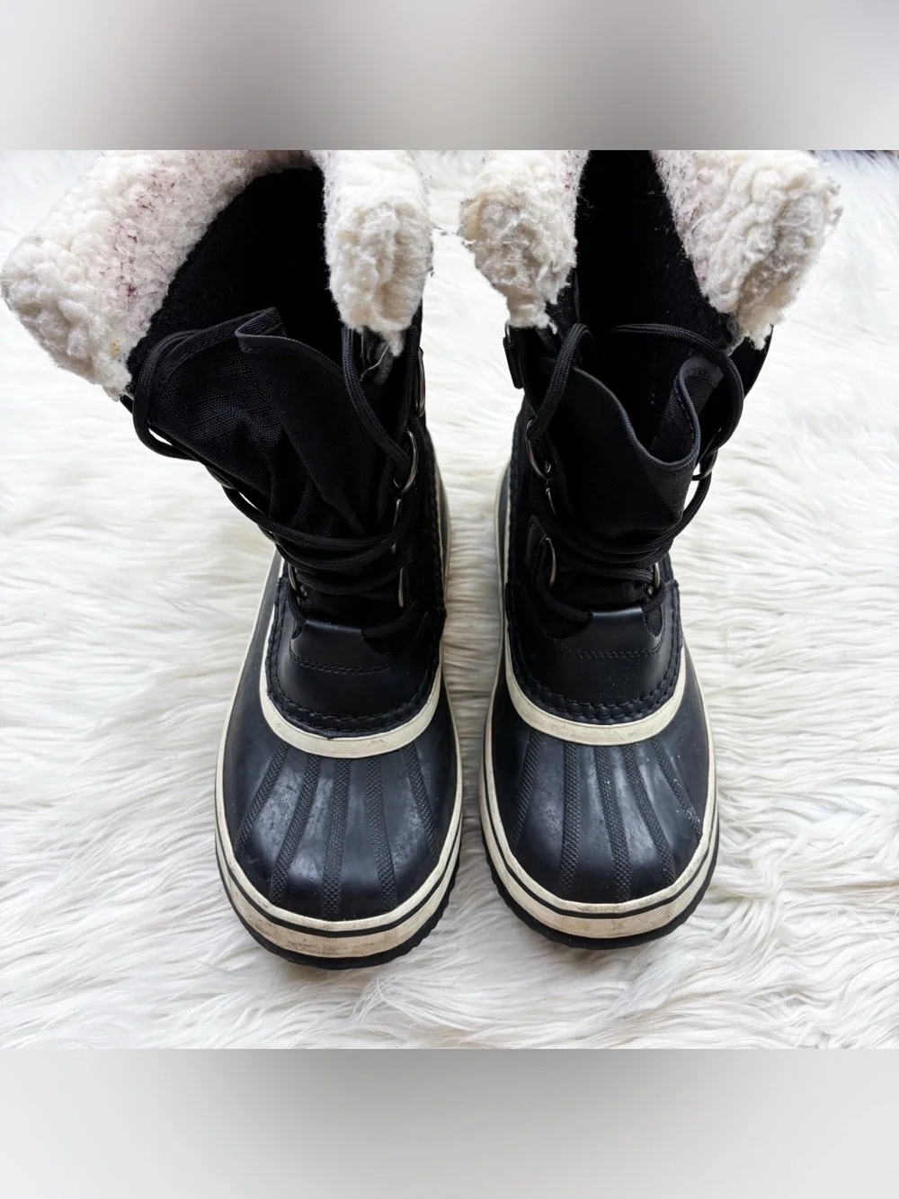 Sorel Winter Carnival Black Stone Boots Waterproof Fleece Lined Duck Snow Size 8